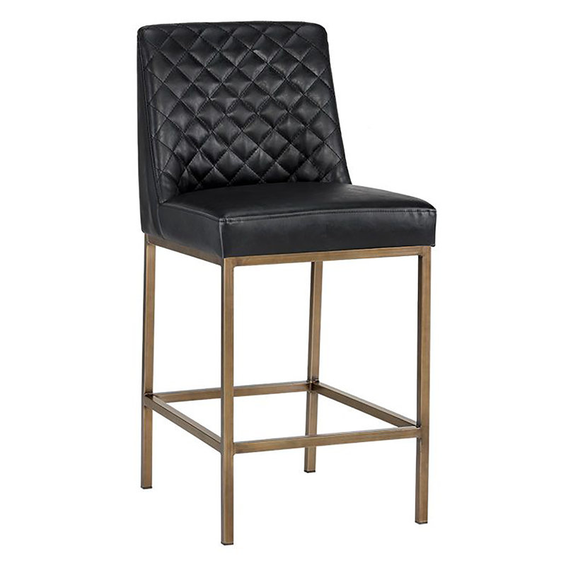 Tabouret de comptoir Leighland - noir charbon, Similicuir noir, Tabouret de comptoir (siège d'une hauteur de 26 p
