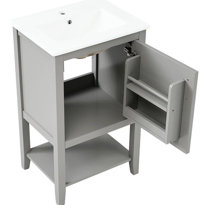 Meuble-lavabo de 20 po avec lavabo en céramique, porte à fermeture douce, poignée de bar et teinture - Finition peinte pour la fonctionnalité