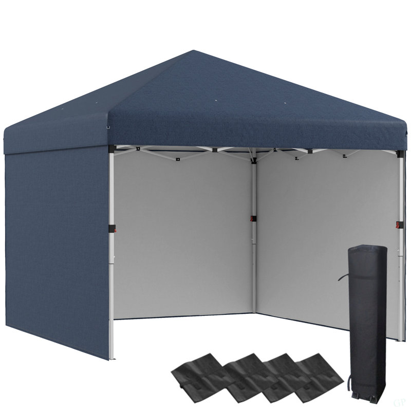 Outsunny 10' X 10' Pop Up Canopy Tent With 3 Sidewalls, Leg Weight Bags And Carry Bag, Height Adjustable, Instant Party Tent Event Shelter Gazebo For Garden, Patio, Navy Blue