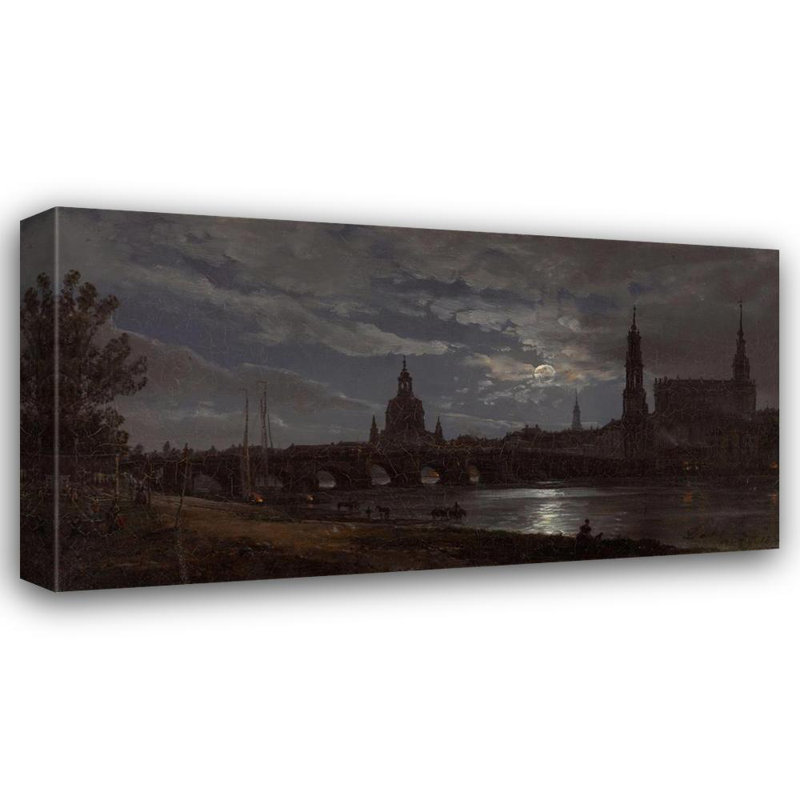«View of Dresden by Moonlight» par Johan Christian Dahl - Art mural sur toile tendue avec châssis, H 48 po x l 33 po