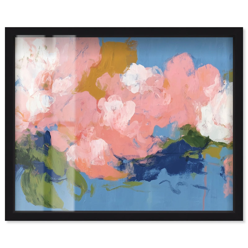 Décoration murale «Dusty Blues Shadowbox Print Blush» par Art Remedy, cadre noir, 30 x 24, H 25 po x l 31 po, Cadre noir