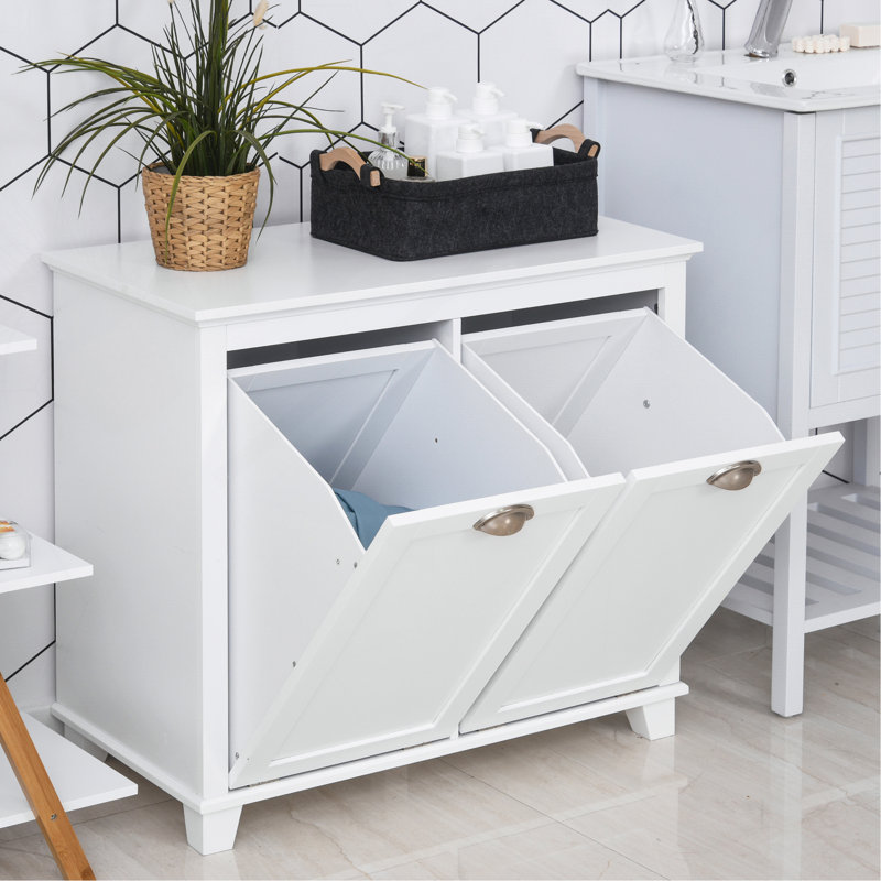 Versatile Bathroom Storage Cabinet With Tilt-Out Hamper And Independent Cabinets