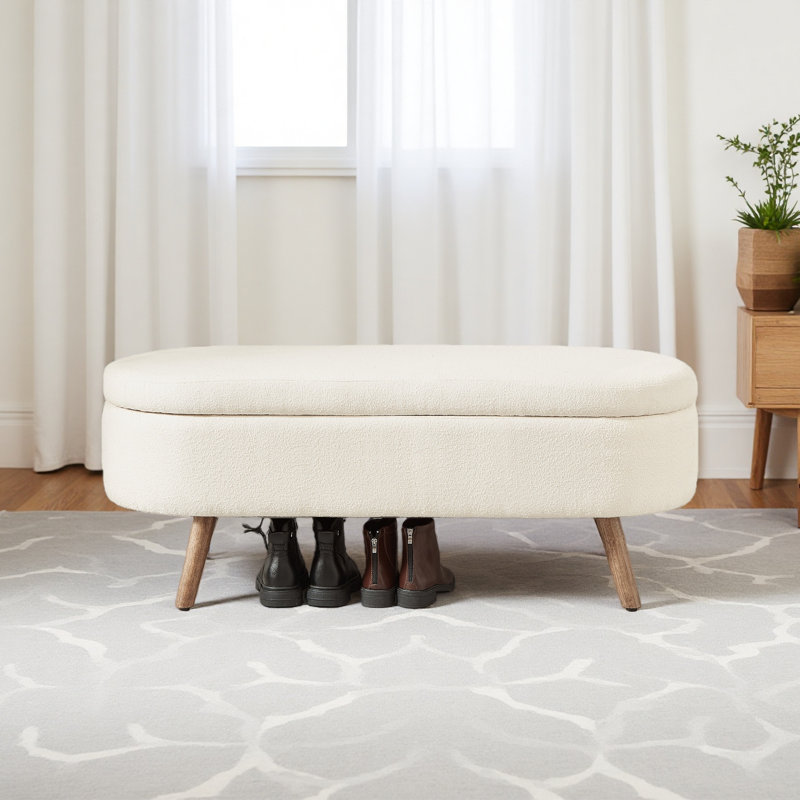 Banc de rangement avec repose-pieds ovale Luxury, Ivoire ivoire