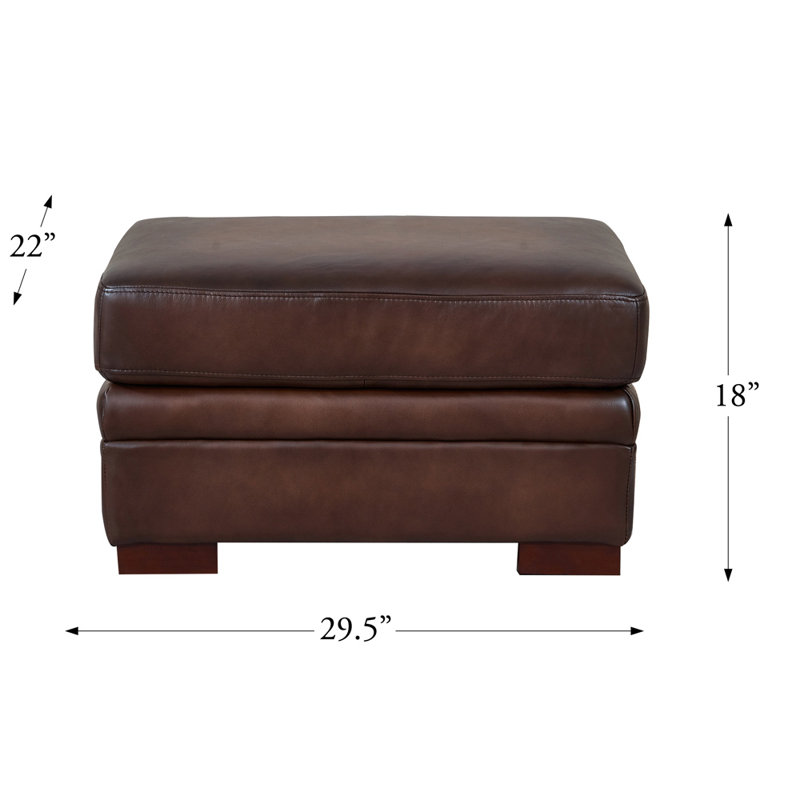 Caramel Brown Leather Ottoman with Solid Wood Legs