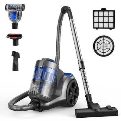Canister Vacuum Cleaner, 1400W Bagless Vacuum Cleaner, Multi-Cyclonic Filtration, 2 Anti-Allergen Hepa Filters, 3.5Qt Dust Cup, 4 Tools, Corded Vacuum For Hard Floor, Carpets, Pet Hair,Blue