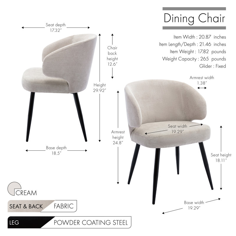 Chadha 50cm H Fabric Upholstered Wing Back Armchair, Cream