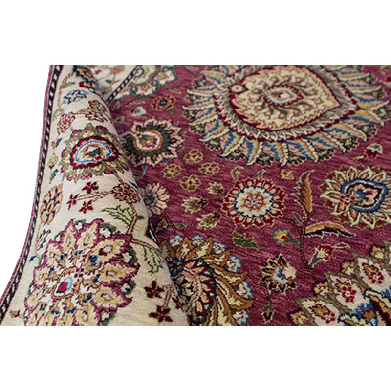 Tapis rouge et ivoire noué à la main de haute qualité
