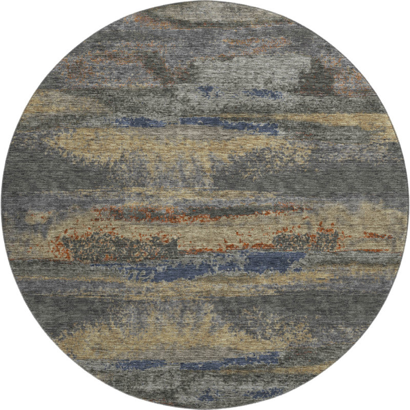 Premium Machine Washable Prisco Graphite Rug, Round 8'