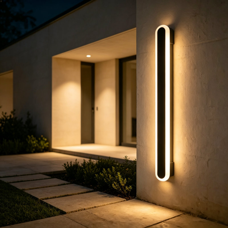 Aarthi Modern Oval Linear LED Outdoor Wall Light Matt Black IP65 Waterproof 3000K Acrylic Exterior Wall Lamp For Corridor Entrance