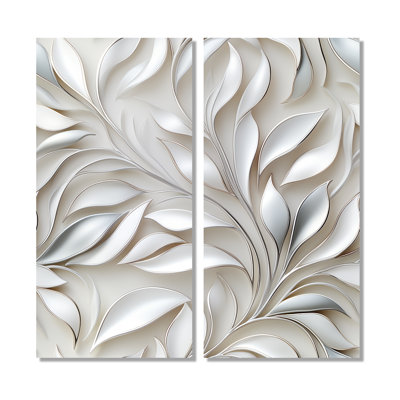 Abstract Silver And White Flowers Pattern - White Canvas Wall Art