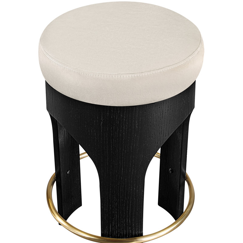 Tabouret de comptoir rembourré en velours Bocceli, Noir, Velours crème