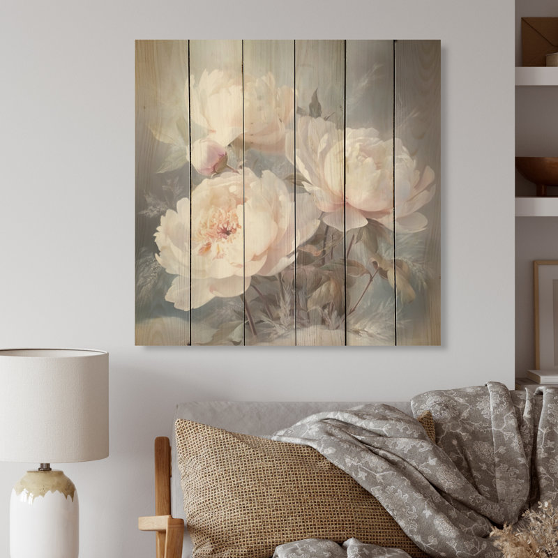 Chic pivoines, charme hivernal - pivoines, art sur bois de pin naturel, H 15 po x l 15 po