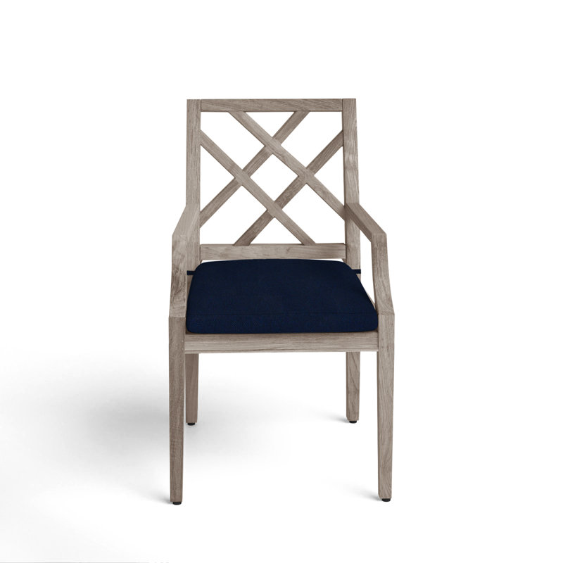 Chaise de patio avec coussins Haley, Huître teck, Pas de soudure, Fougère Perigold Replay