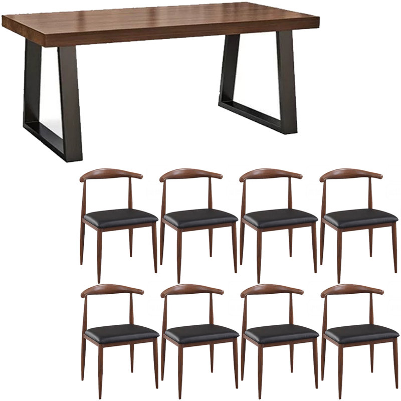 Ensemble de table de salle à manger de style nordique en fer et en bois massif, H 29,5 po x L 94,4 po x l 31,4 po