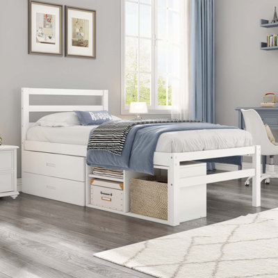Wood Platform Bed With Removable Storage Shelves BuiltIn Two Storage Drawers For Added Convenience