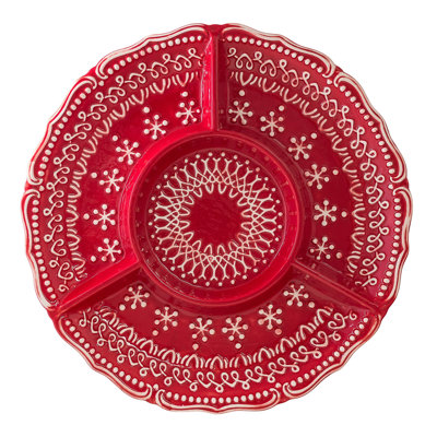 Ten Strawberry Street 10 Strawberry Street Yuletide Stitch 4-section Platter, Red In White;red