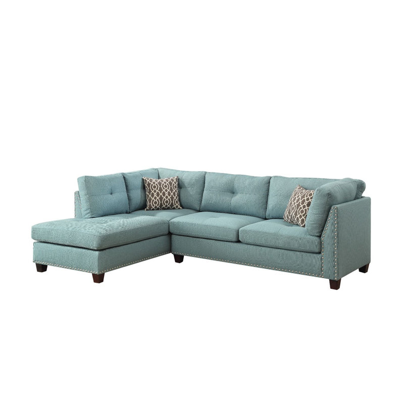 Canapé modulaire et repose-pieds Kamilly, Mélange de lin bleu sarcelle clair, Orienté à gauche (vu de face)