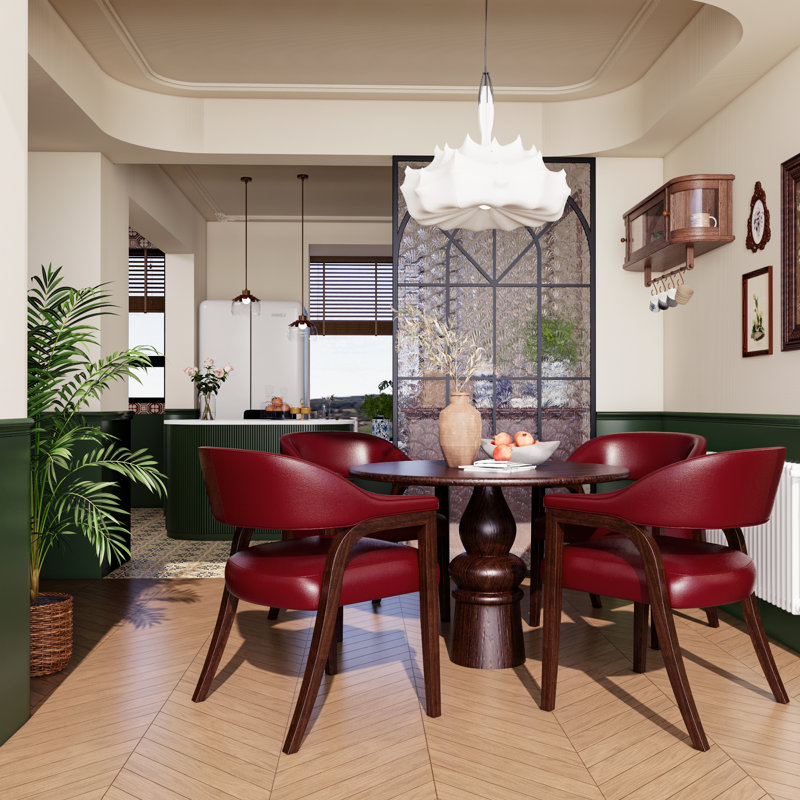 Ensemble de 2 chaises de salle à manger de style moderne Mid-Century, revêtement en similicuir rembourré, structure en bois massif, sièges de cuisine et de salle à manger confortables rouge