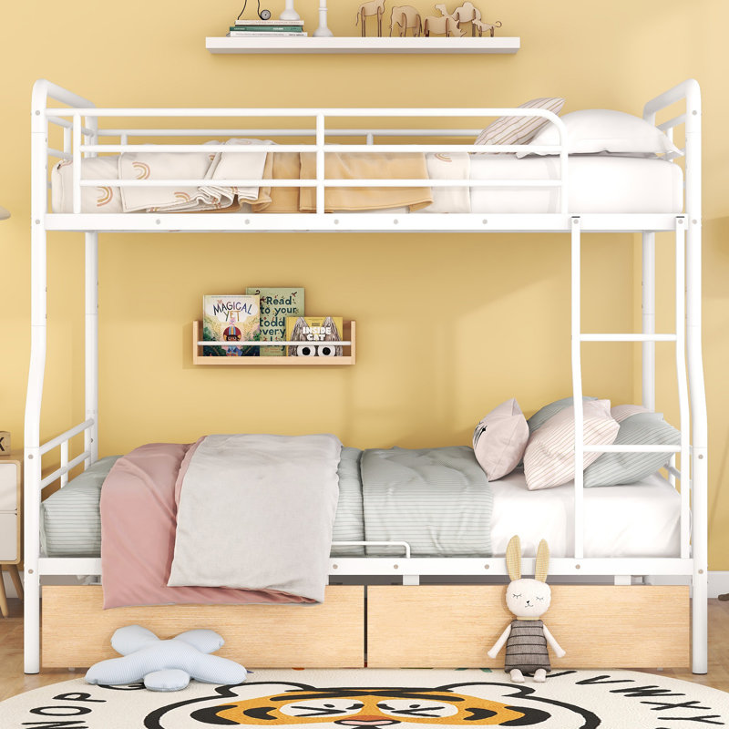 Lit superposé double au-dessus de grand avec tiroirs Patil Kids, Blanc