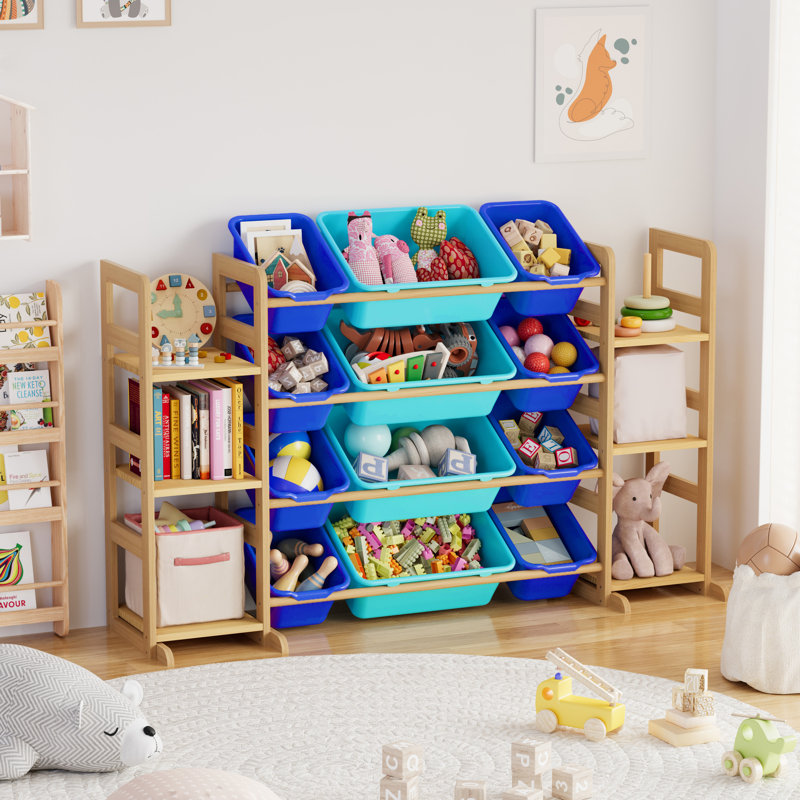 Toy Storage Organizer with 6 Shelves & 12 Bins, Kids Bookshelf Bookcase, Toy Bin Shelf for Playroom & Bedroom Organization & Decor