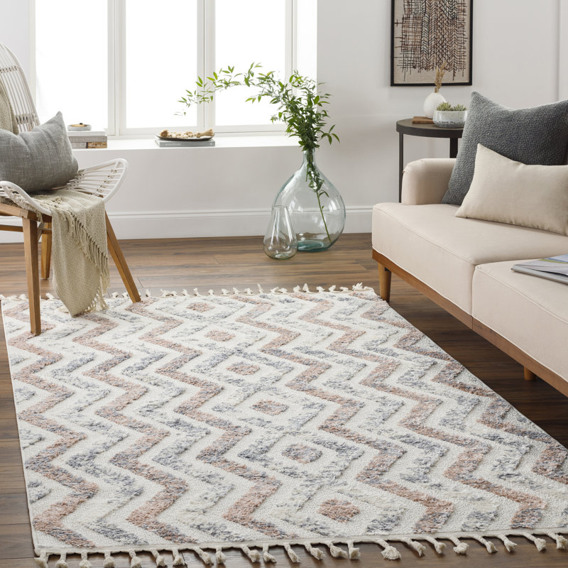 Tapis géométrique tissé à la machine Ahbleza, Rectangle 6 pi 7 po x 9 pi