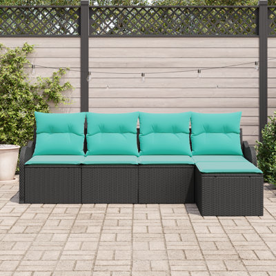  Ensemble de canapé de jardin 5 pièces avec coussins en rotin noir