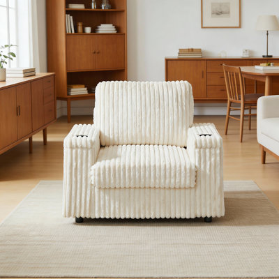 Fauteuil inclinable simple en velours côtelé de 42,5 pouces avec coussin de dossier, porte-gobelet, repose-pieds de rangement, canapé de salon confortable et profond