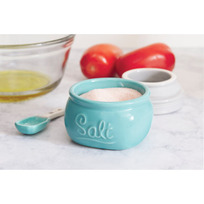 Pot à sel Mason en céramique bleue avec couvercle blanc Fox Run Brands Brands