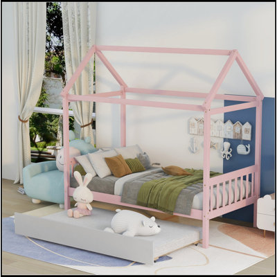 Structure de lit simple en bois massif avec lit gigogne simple, aucun sommier requis