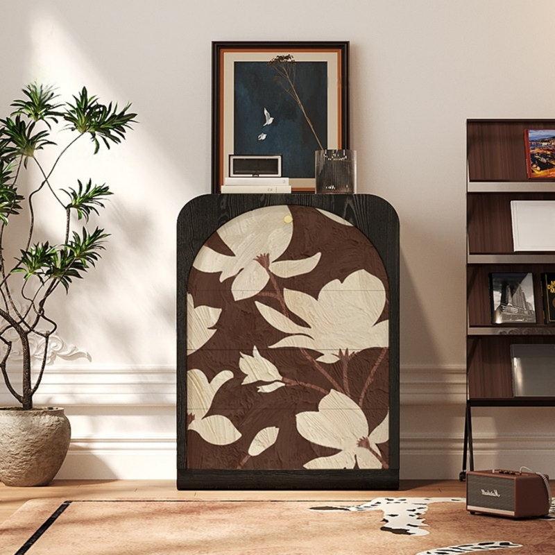 Retro Three-Drawer Single-Door Accent Cabinet