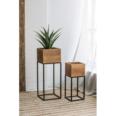 Ensemble de 2 boîtes en bois avec support en fer noir
