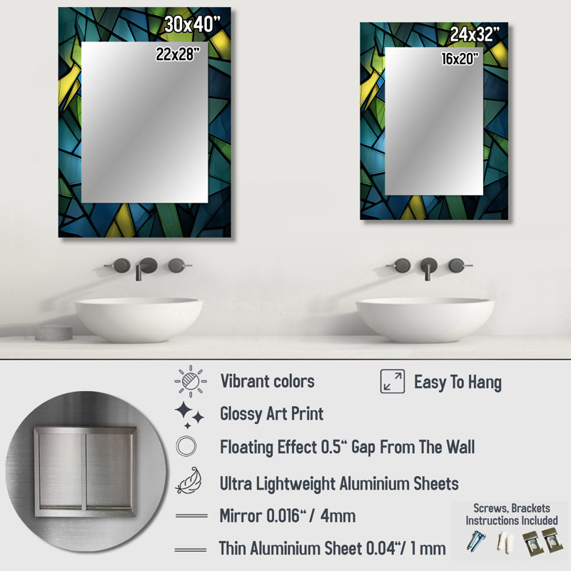 «Blue green Window Tides I», miroir mural décoratif abstrait, 32 po x 24 po