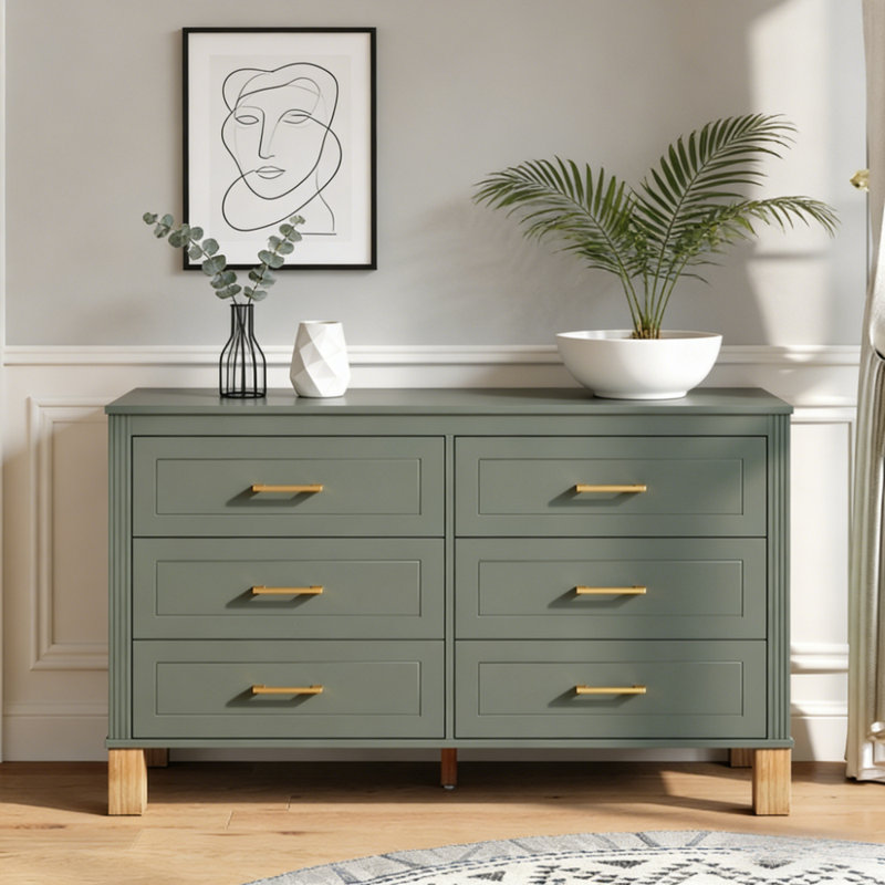 Commode double 6 tiroirs, Vert olive