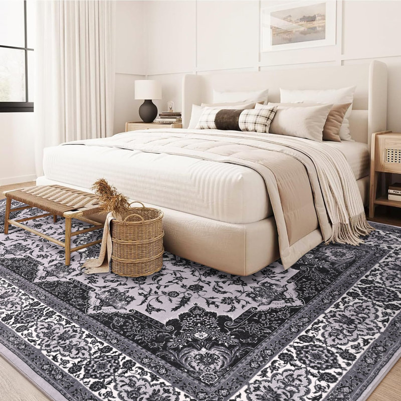 Tapis à motif floral lavable Fillender, Rectangle 5 pi x 7 pi