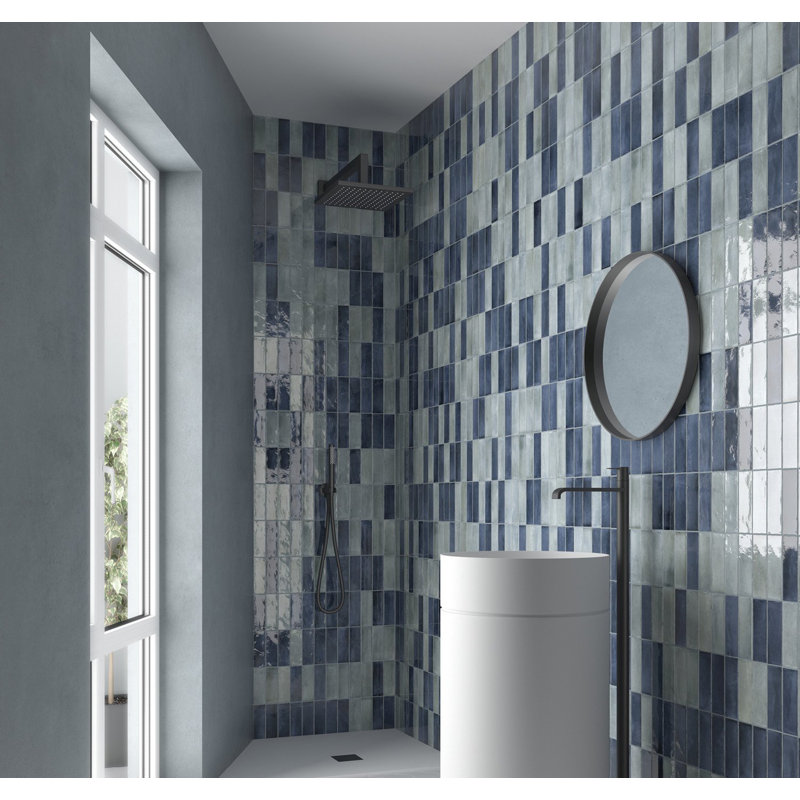 Coco Living 2 in. x 6 in. Porcelain Zellige Wall and Floor Tile (Gloss), Blue Grass Gloss