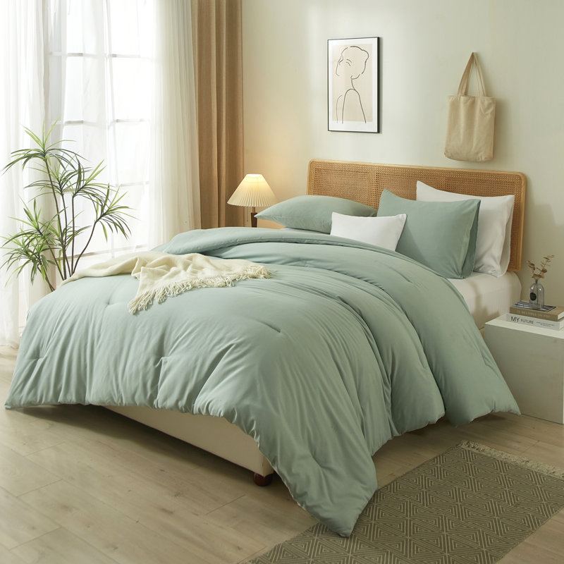  Ensemble d'édredon en microfibre toutes saisons 3 pièces 90g, Vert clair, Édredon pour très grand lit + 2 très grandes ta
