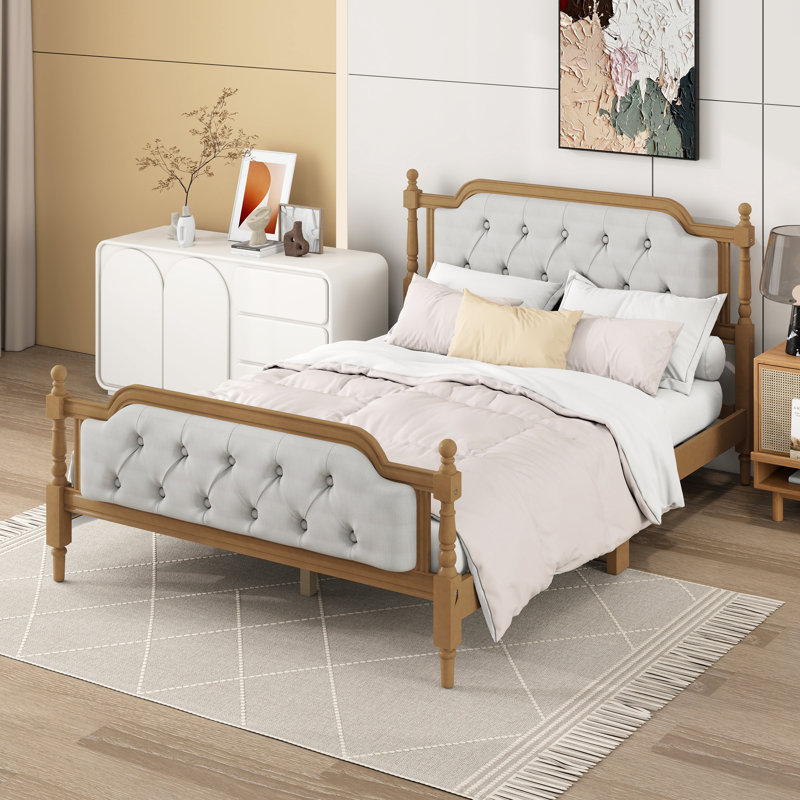Upholstered Platform Bed with Headboard, Full / Double, Walnut