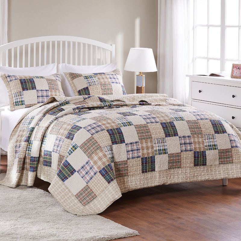 Greenland Home Fashions Oxford Taupe 3-Piece Queen Size Quilt Set 90x90 + 20x26 (2), Taupe, Queen Quilt + 2 Standard Shams