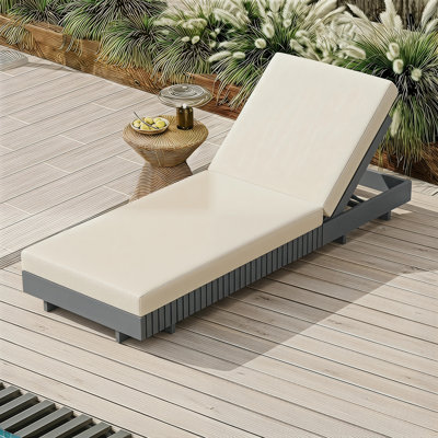 Ensemble de chaises longues en bois massif Acacia, dossier inclinable extérieur réglable à 6 positions avec coussin résistant à l'eau pour la cour de la piscine
