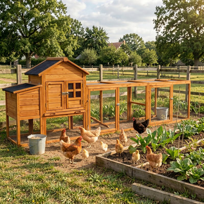 120" Large Wooden Chicken Coop with Run and Nesting Box, Outdoor Hen House with Removable Tray, Ramp and Asphalt Roof for 4-6 Chickens