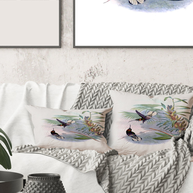Housse et insert de coussin carré colibri sur une branche, 16" x 16"