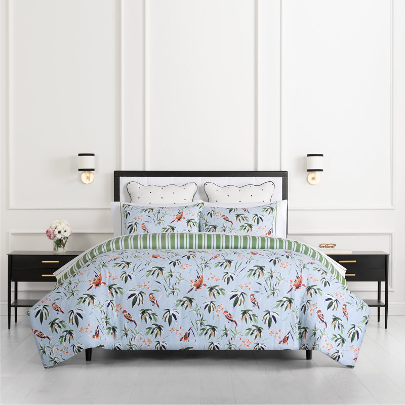 kate spade new york Bird Garden Full/Queen Comforter Set, 300 Thread Count Cotton Reversible Cover, All Season 3 Piece Bedding, Machine Washable, Floral Multicolor 