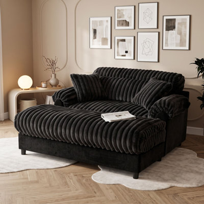 Chaise Lounge Sofa with Deep Seat, Pocket Spring Foam Cushion, Curved Pillow-Top Arms and 2 Throw Pillows