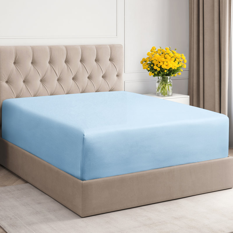 Extra Deep Pocket Fitted Sheet Only, Cooling & Breathable Bed Sheet, Soft, Fits 18–24 Inch Mattress, Full, Light Blue