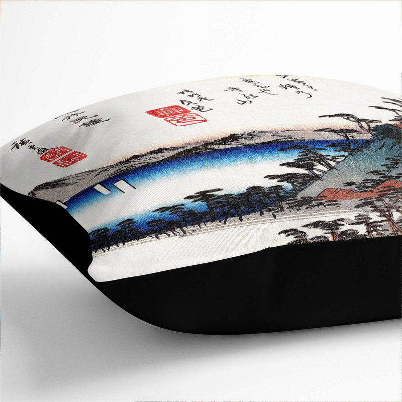 Vesper Bells At Mii Temple by Utagawa Hiroshige Cushion with Filling, 55cm H x 55cm W x 20cm D, Black