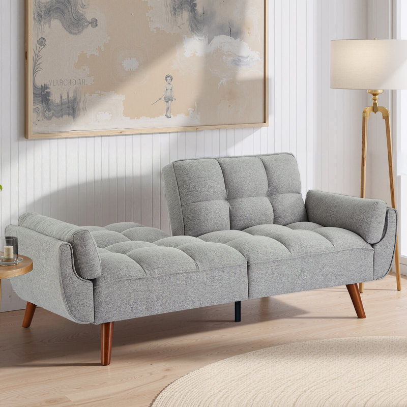 Arnbert Full / Double 75.39'' Upholstered Convertible Sofa, Light Gray Polyester Blend