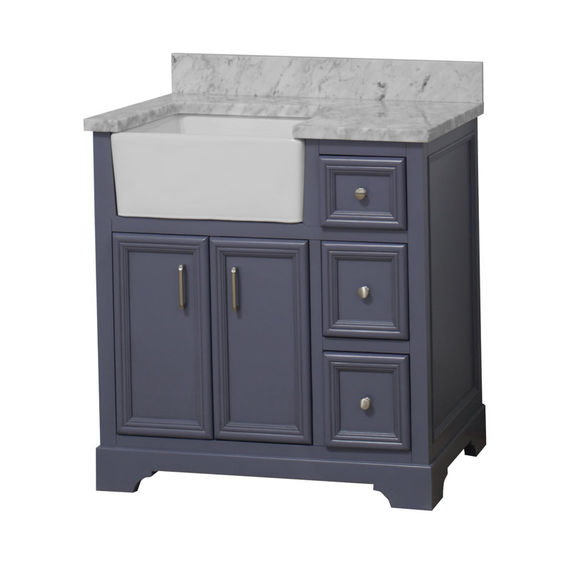 Ensemble de meuble-lavabo simple 36 po Emiliano, Marbre de Carrare, Gris poudre