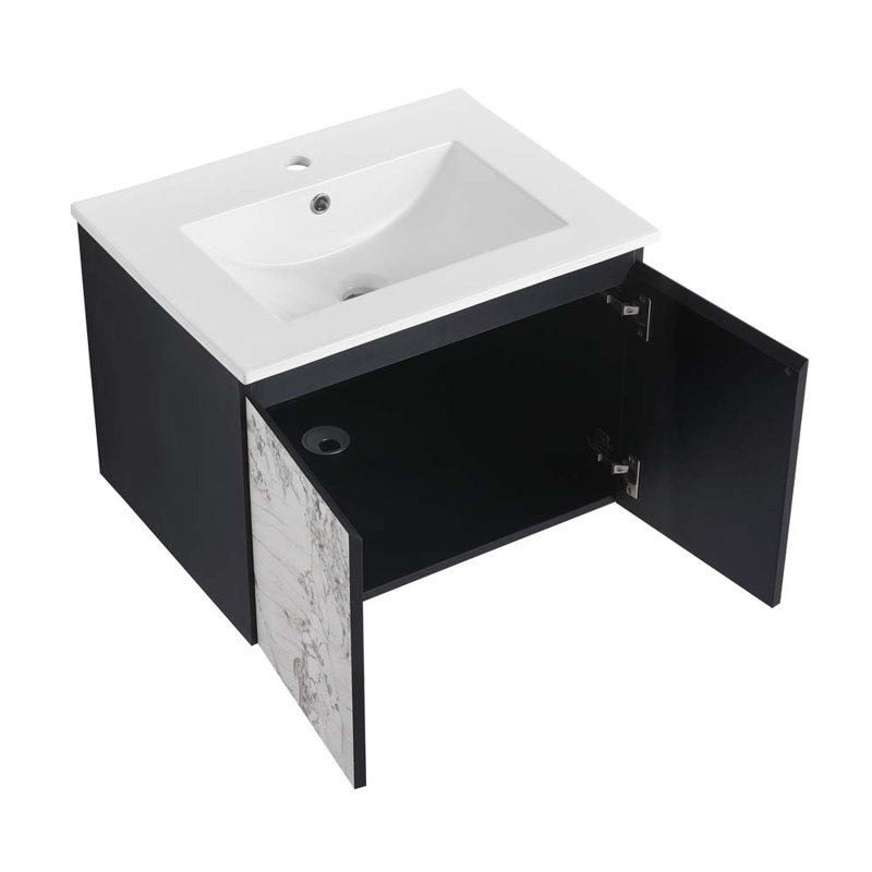Meuble-lavabo simple 24 po avec plateau en céramique Earnestine