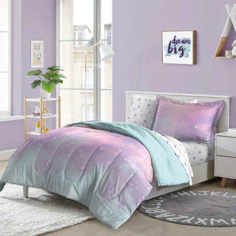Twilight Pink and Teal Microfiber Twin Bed in a Bag Set
