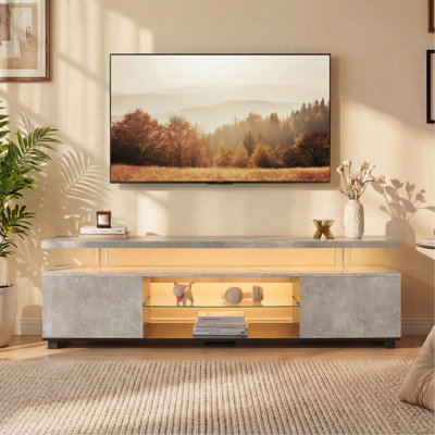 Meuble télé pour console de jeu multimédia à DEL de 55 po avec grande armoire latérale pour le salon (gris et noir)